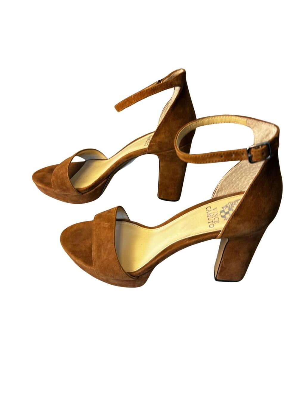 Vince Camuto Brown Suede Ankle Strap Block Heel Sandals 9.5
